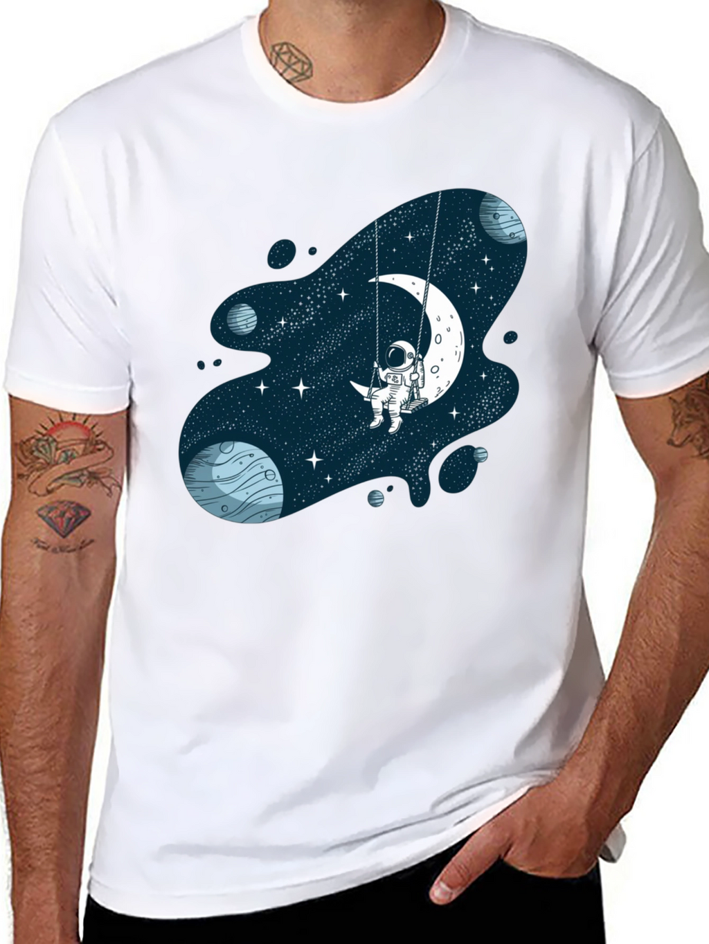 Astronaut on Moon Swing Graphic T-Shirt