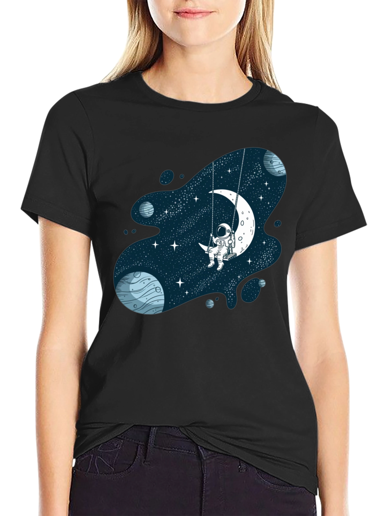 Astronaut on Moon Swing Graphic T-Shirt