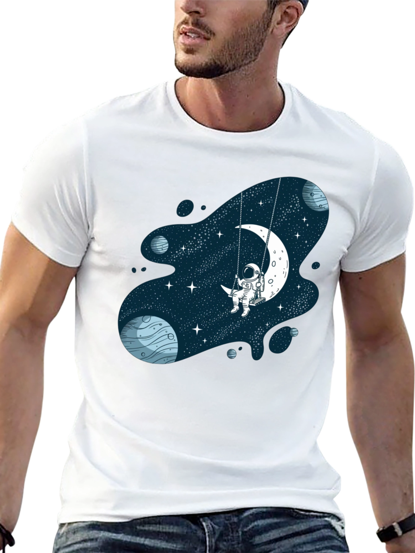 Astronaut on Moon Swing Graphic T-Shirt