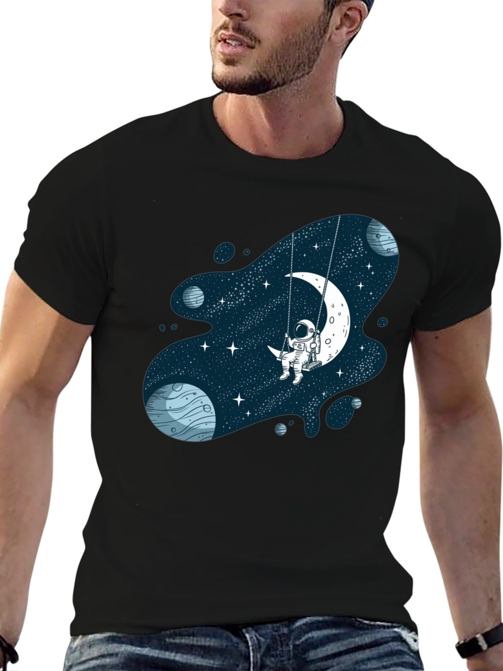 Astronaut on Moon Swing Graphic T-Shirt