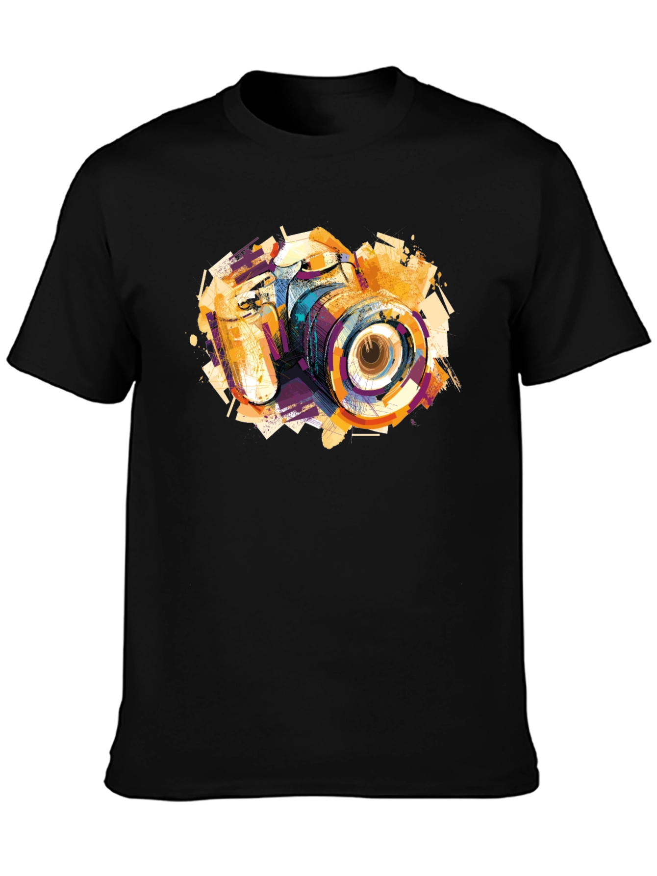 Abstract Camera Graphic Print Black T-Shirt