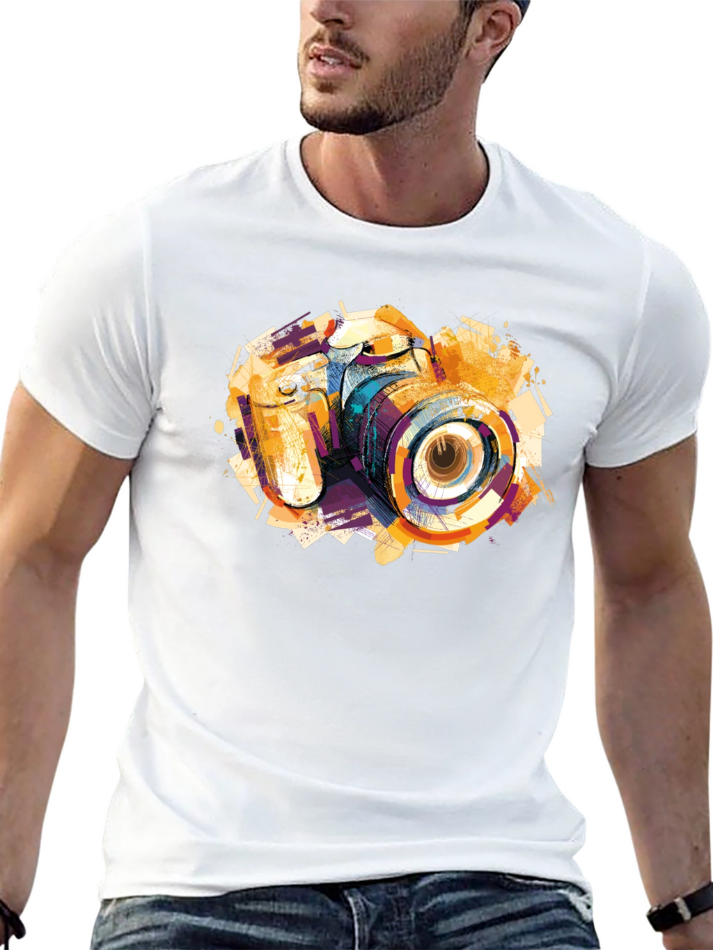 Abstract Camera Graphic Print Black T-Shirt