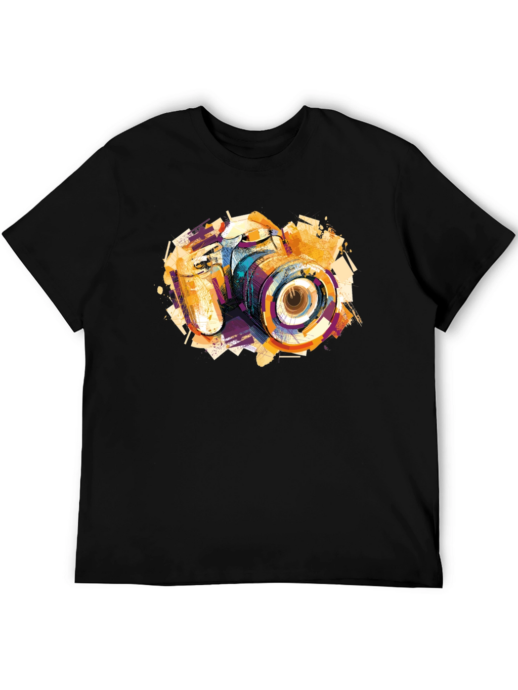 Abstract Camera Graphic Print Black T-Shirt