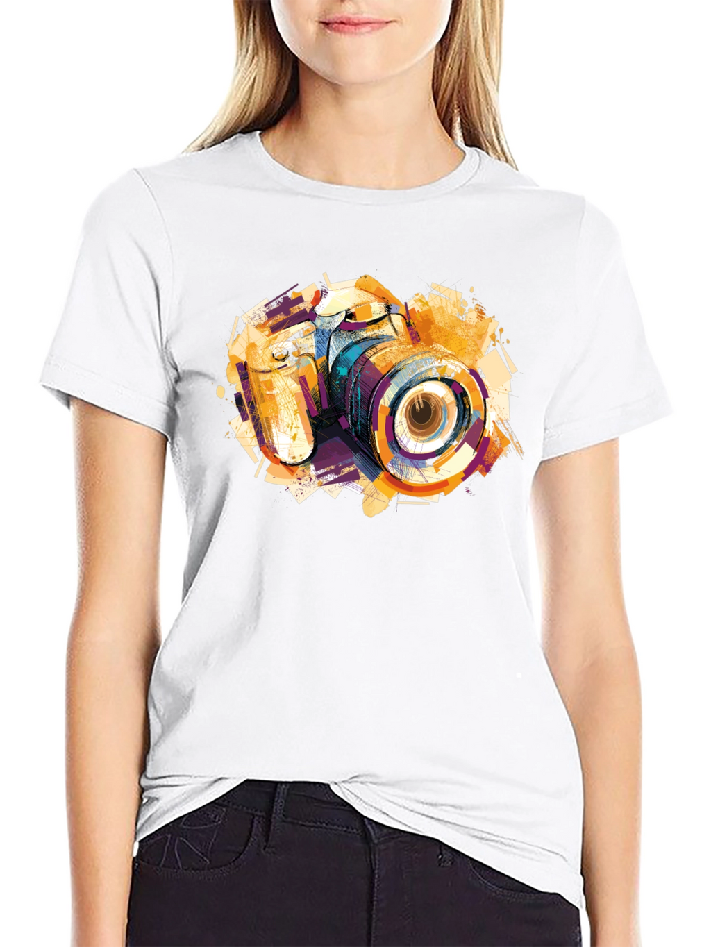 Abstract Camera Graphic Print Black T-Shirt