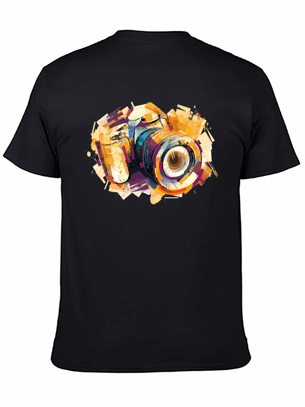Abstract Camera Graphic Print Black T-Shirt