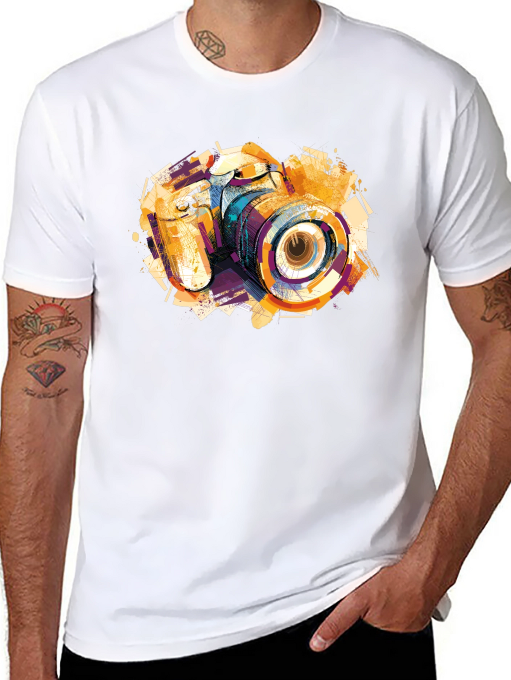 Abstract Camera Graphic Print Black T-Shirt