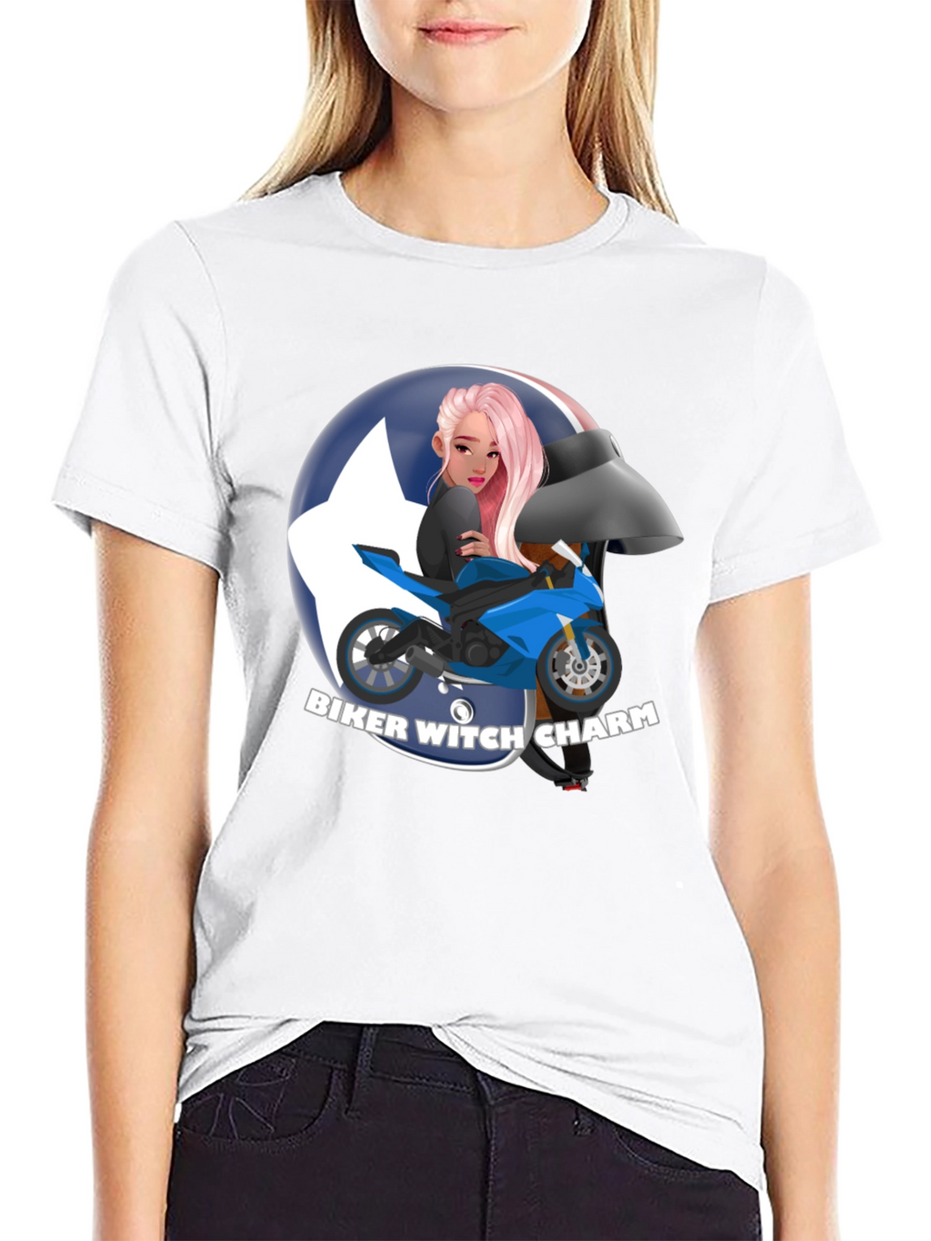 Biker Witch Charm Graphic T-Shirt
