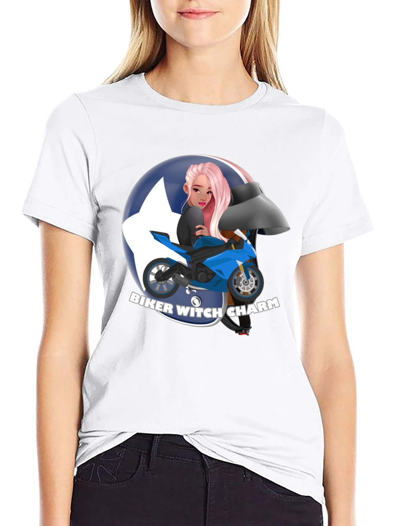 Biker Witch Charm Graphic T-Shirt
