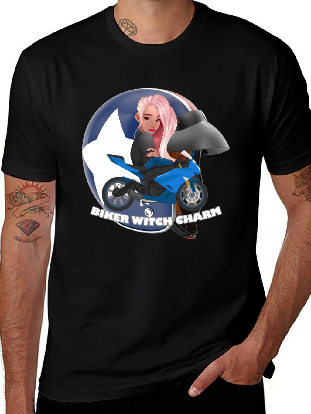 Biker Witch Charm Graphic T-Shirt