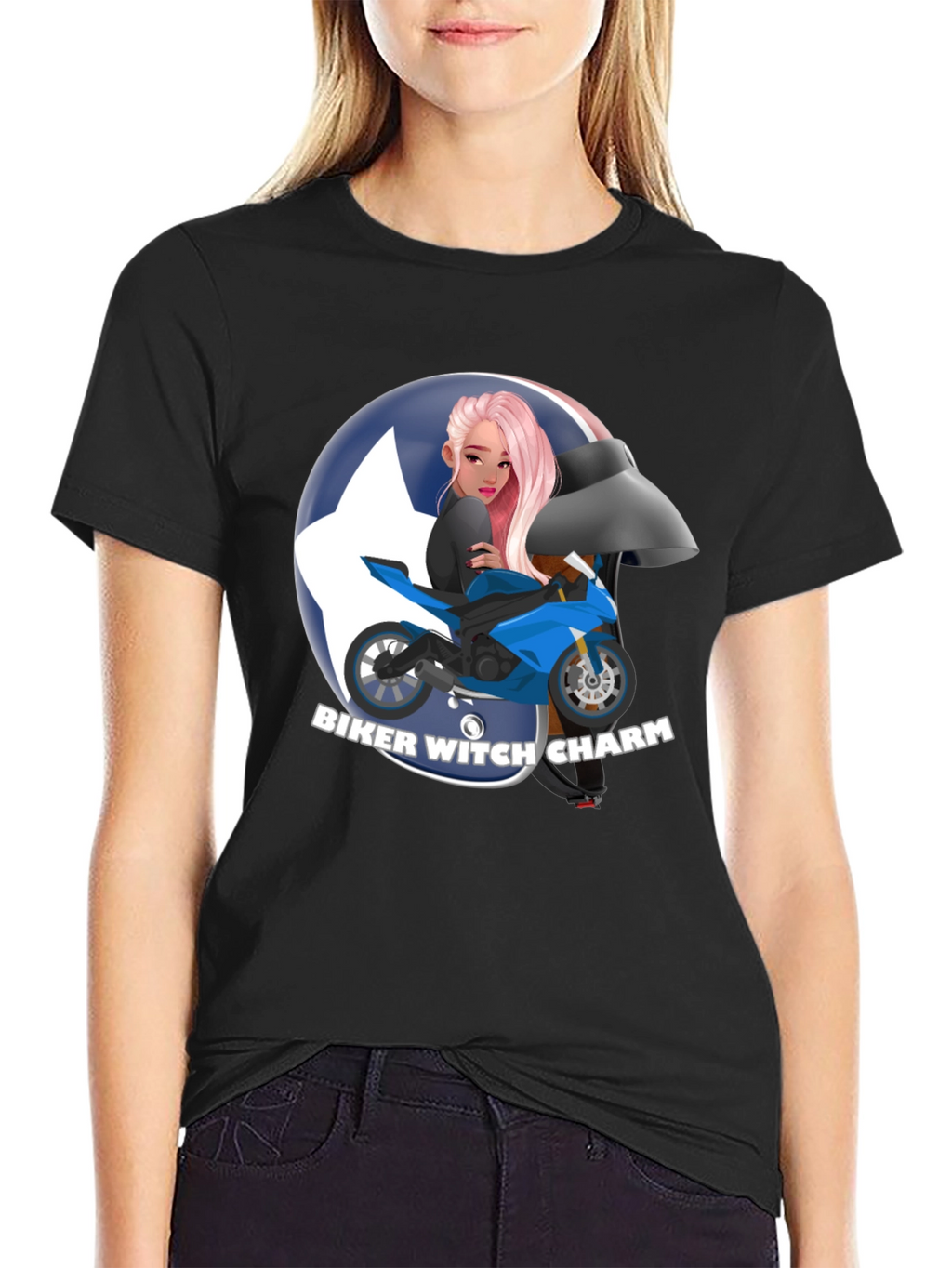 Biker Witch Charm Graphic T-Shirt