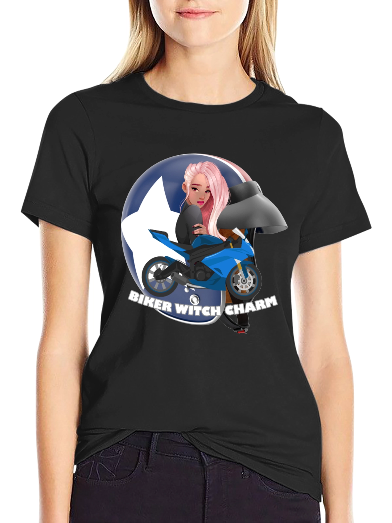 Biker Witch Charm Graphic T-Shirt