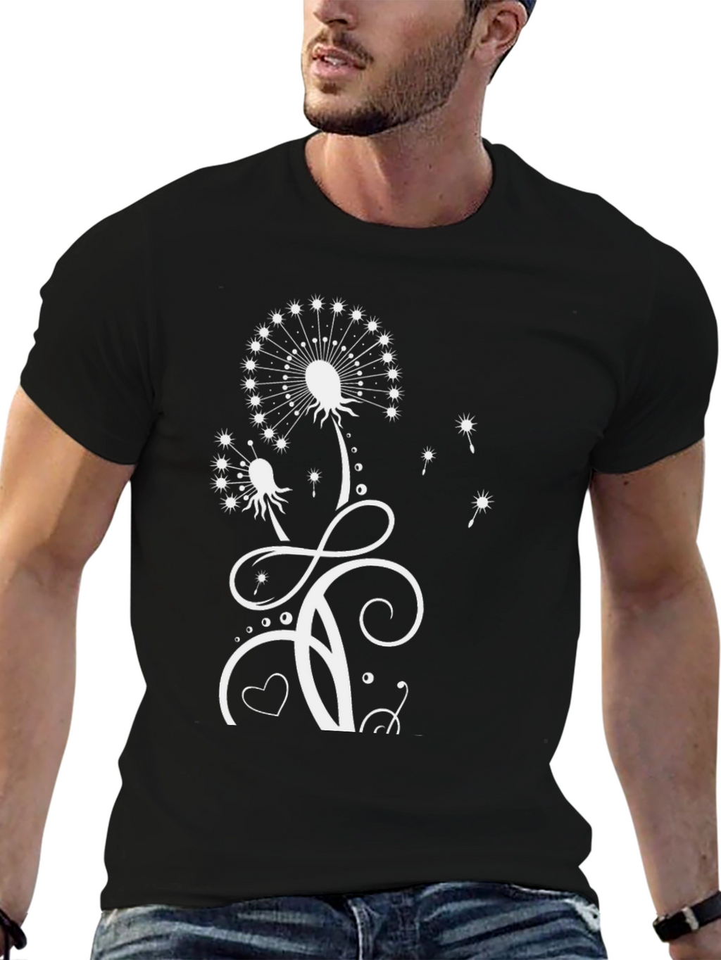 Dandelion Graphic Print Black T-Shirt