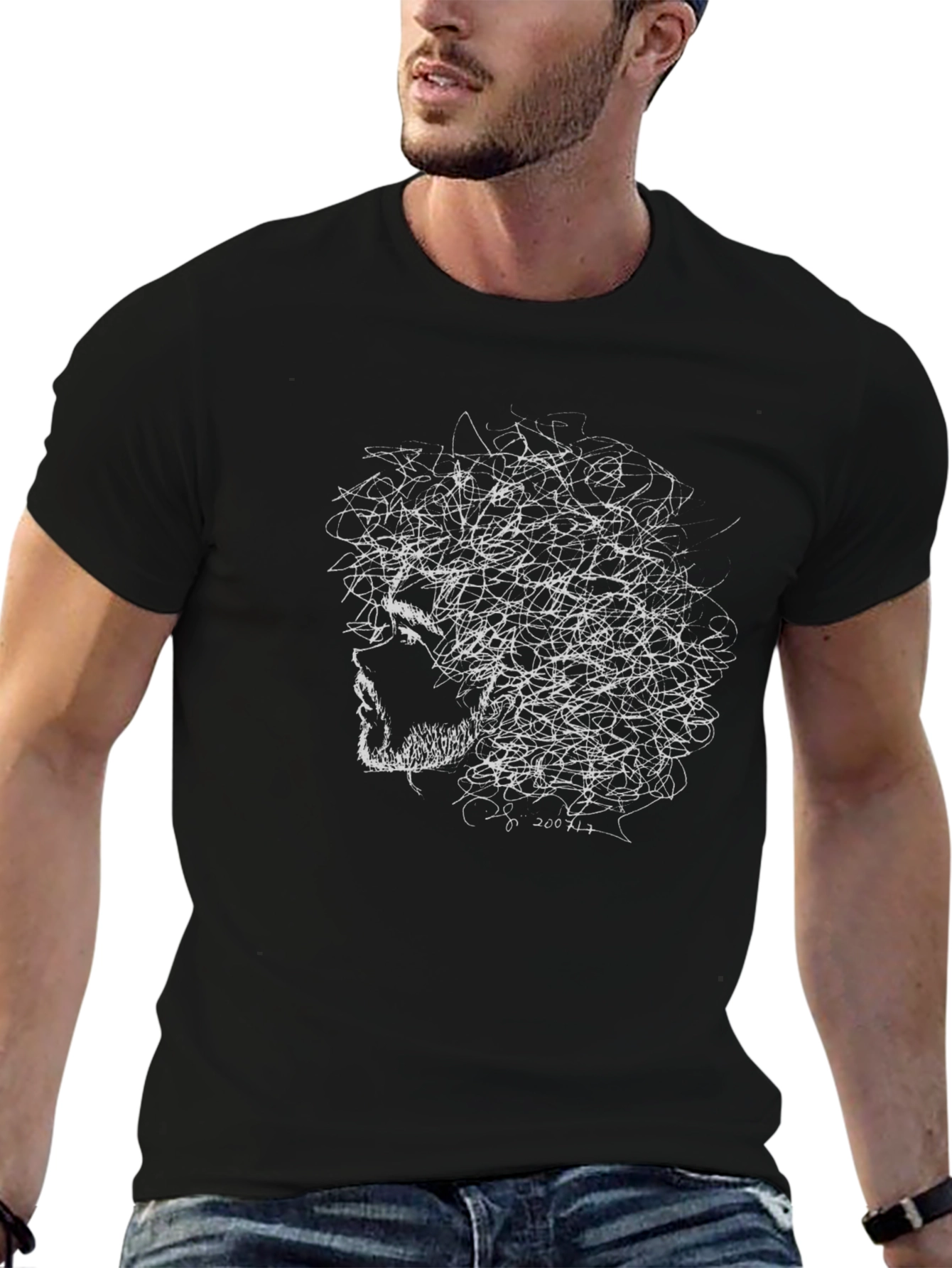 Abstract Face Graphic Tee - Black