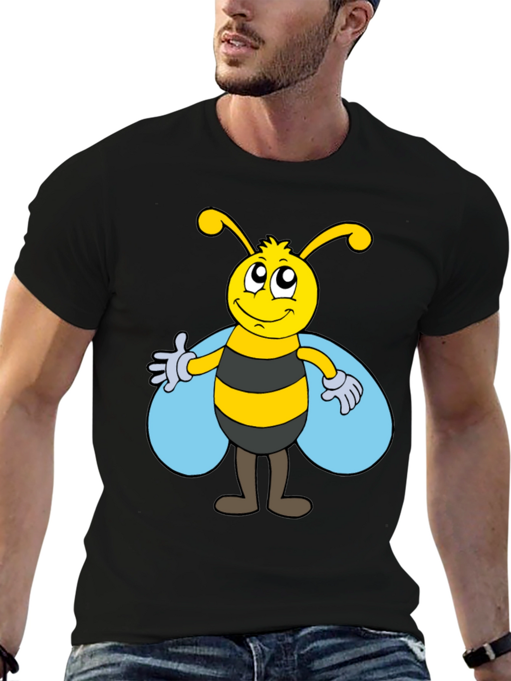Cartoon Bee Graphic Tee - Unisex Black T-Shirt