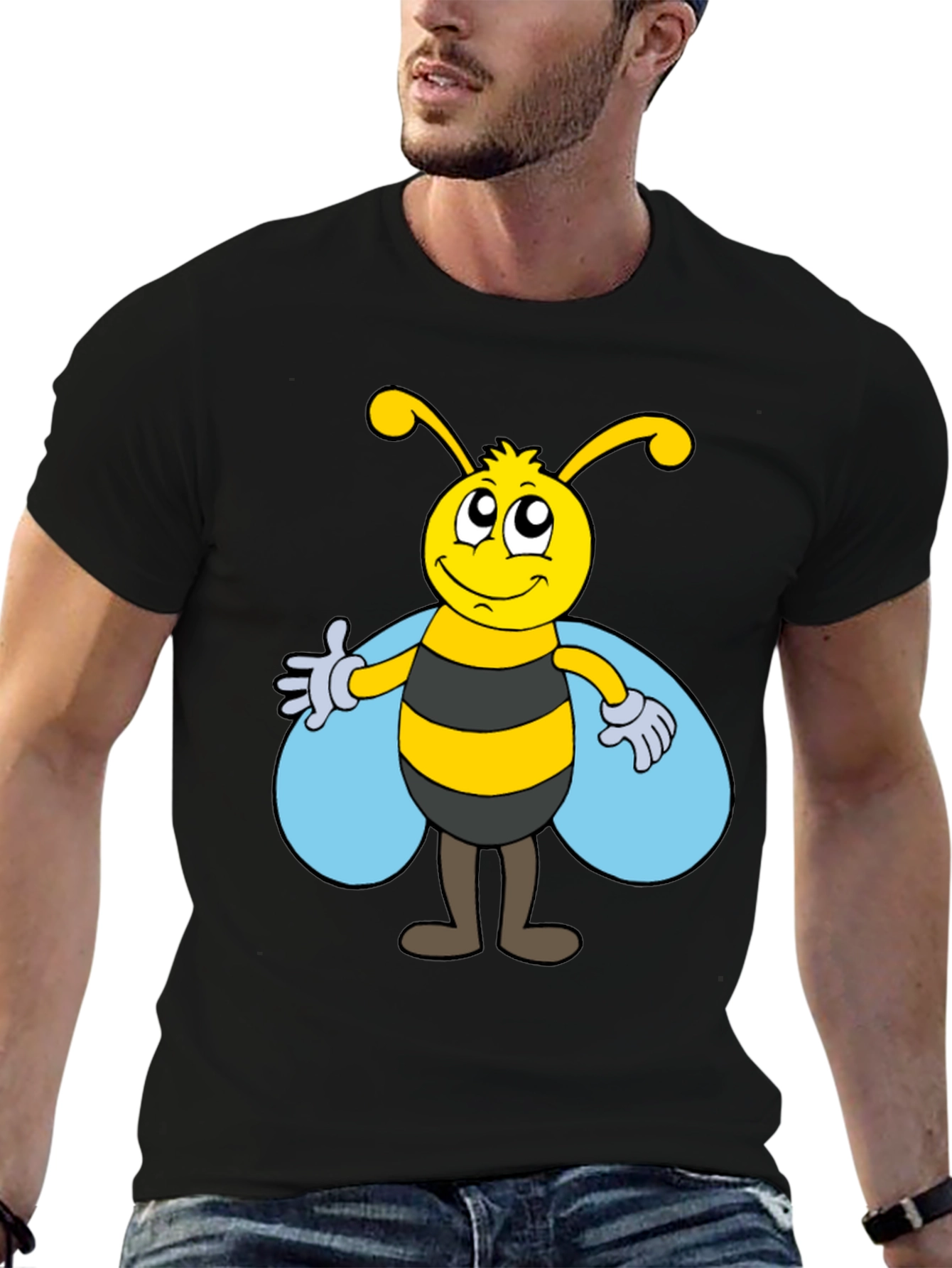 Cartoon Bee Graphic Tee - Unisex Black T-Shirt