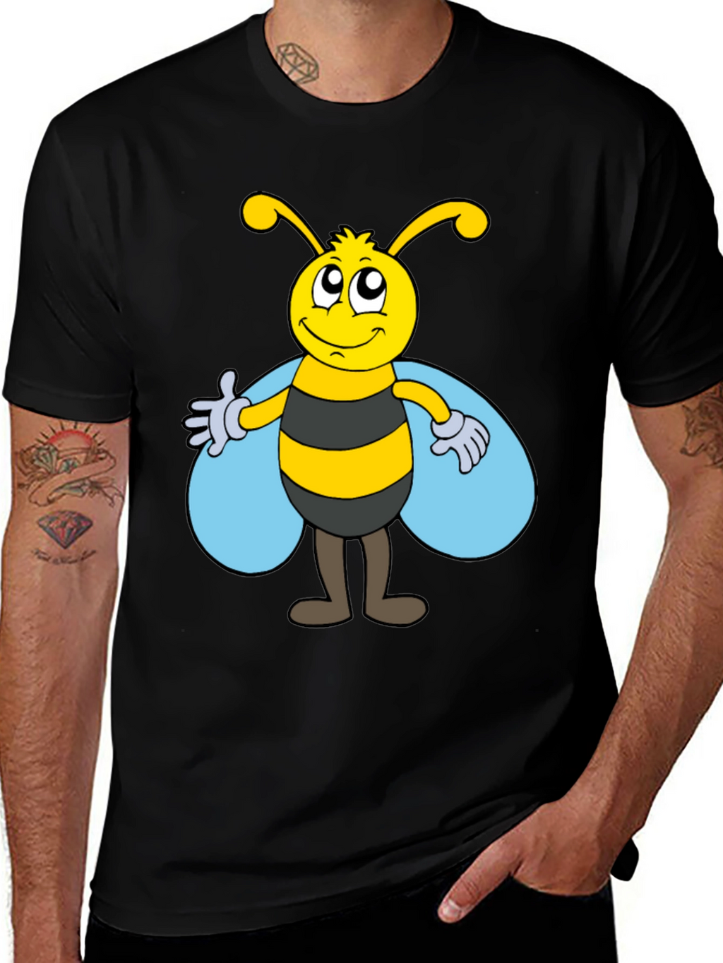 Cartoon Bee Graphic Tee - Unisex Black T-Shirt
