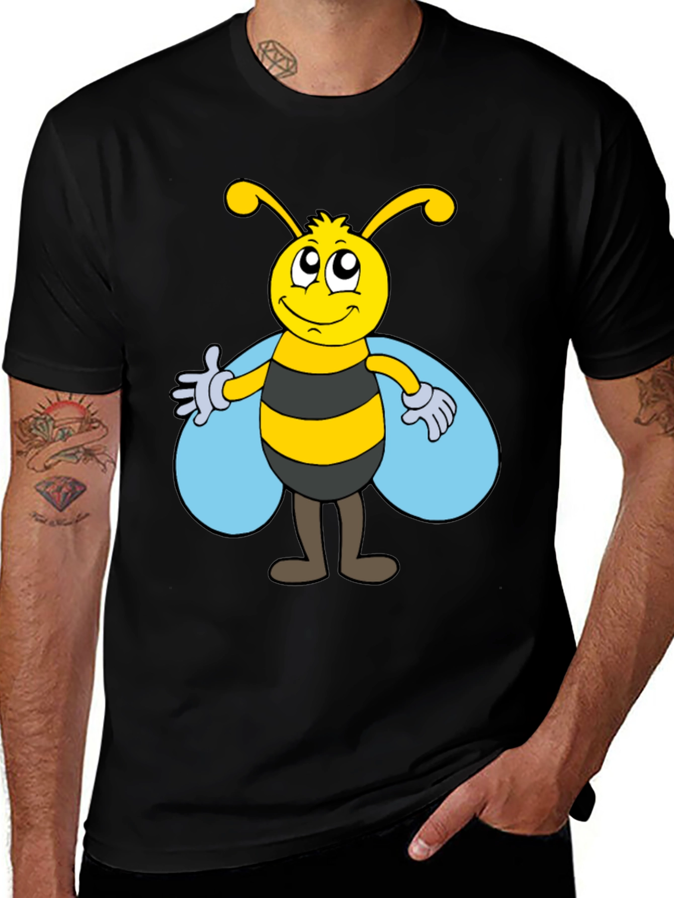 Cartoon Bee Graphic Tee - Unisex Black T-Shirt