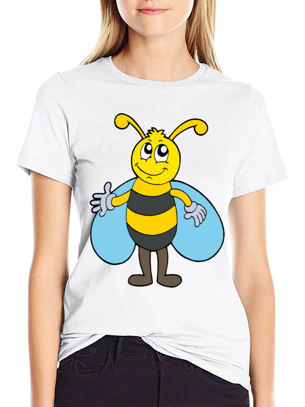 Cartoon Bee Graphic Tee - Unisex Black T-Shirt