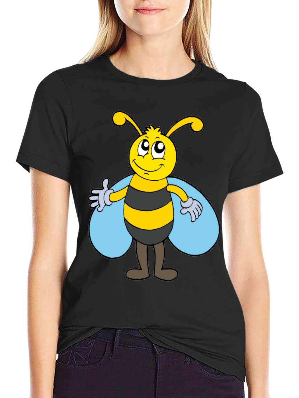 Cartoon Bee Graphic Tee - Unisex Black T-Shirt