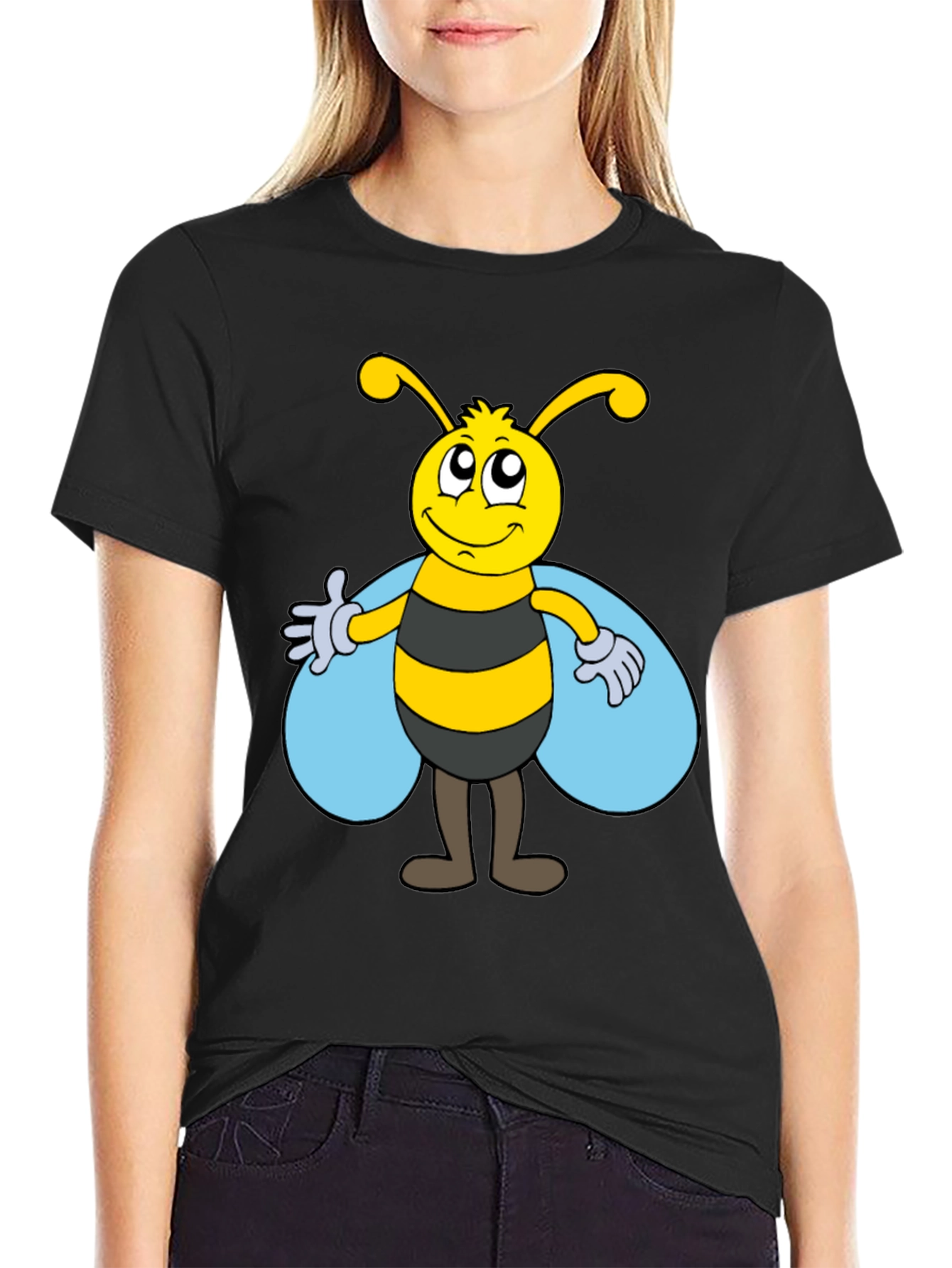 Cartoon Bee Graphic Tee - Unisex Black T-Shirt