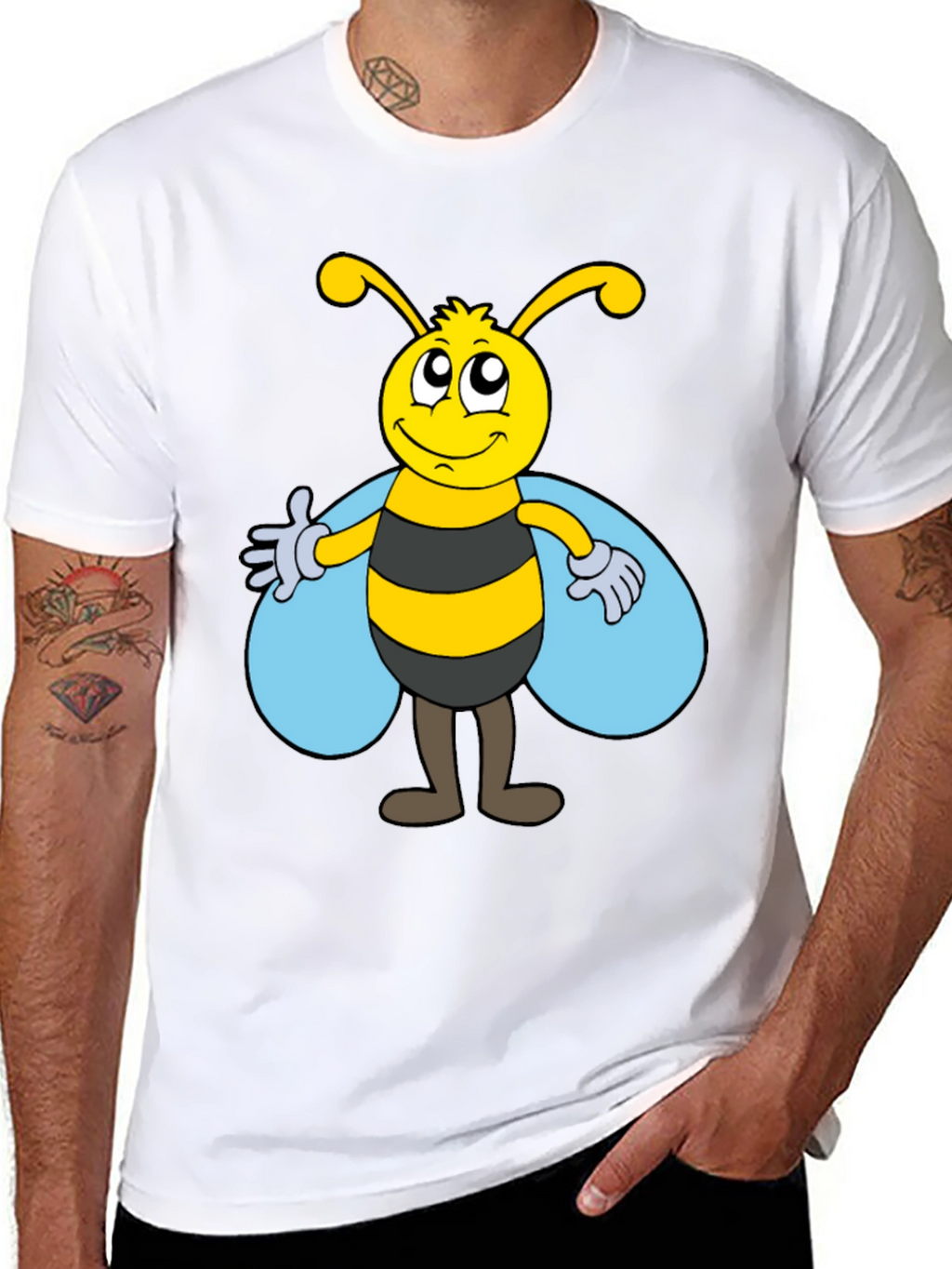 Cartoon Bee Graphic Tee - Unisex Black T-Shirt