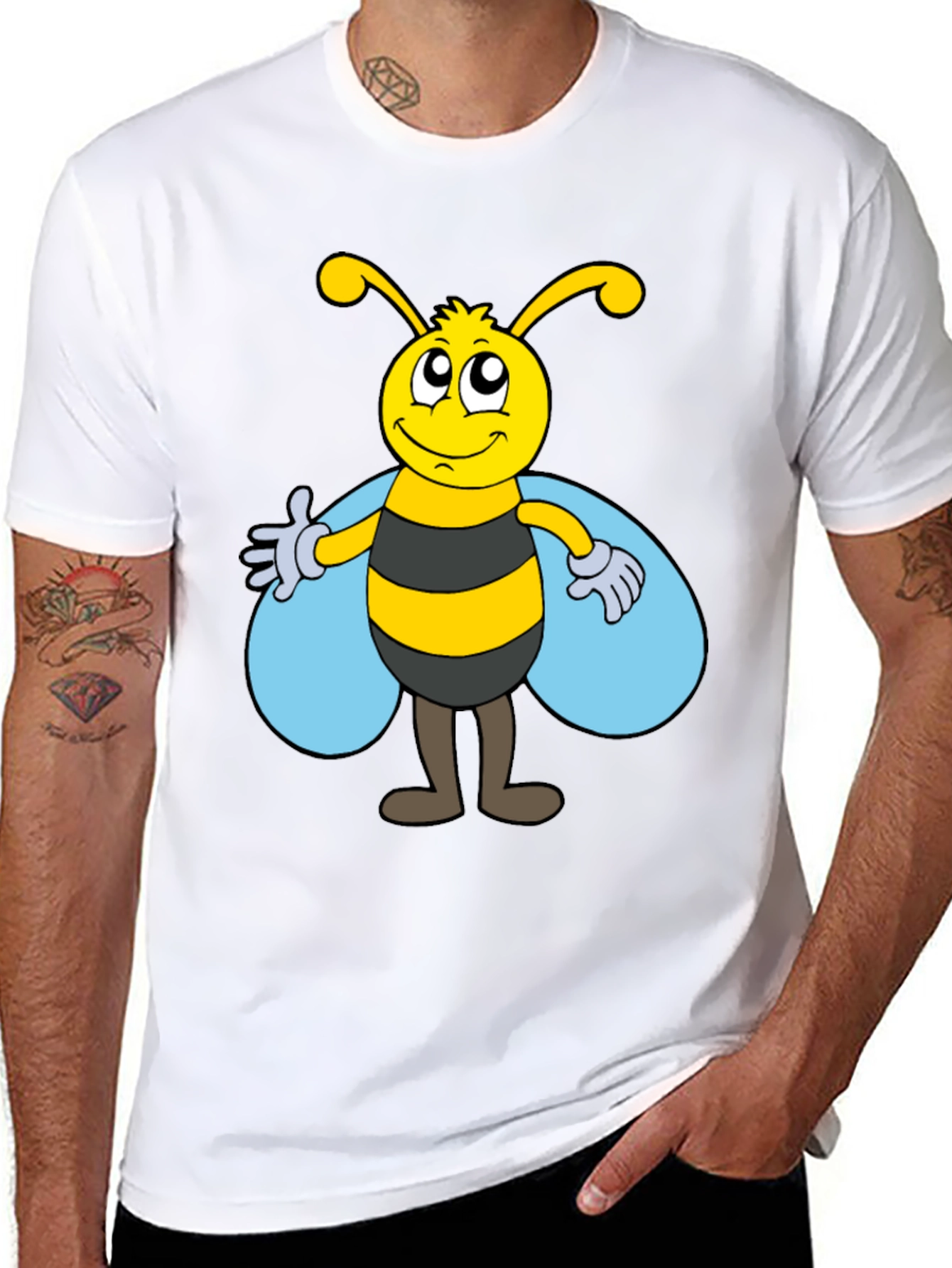 Cartoon Bee Graphic Tee - Unisex Black T-Shirt