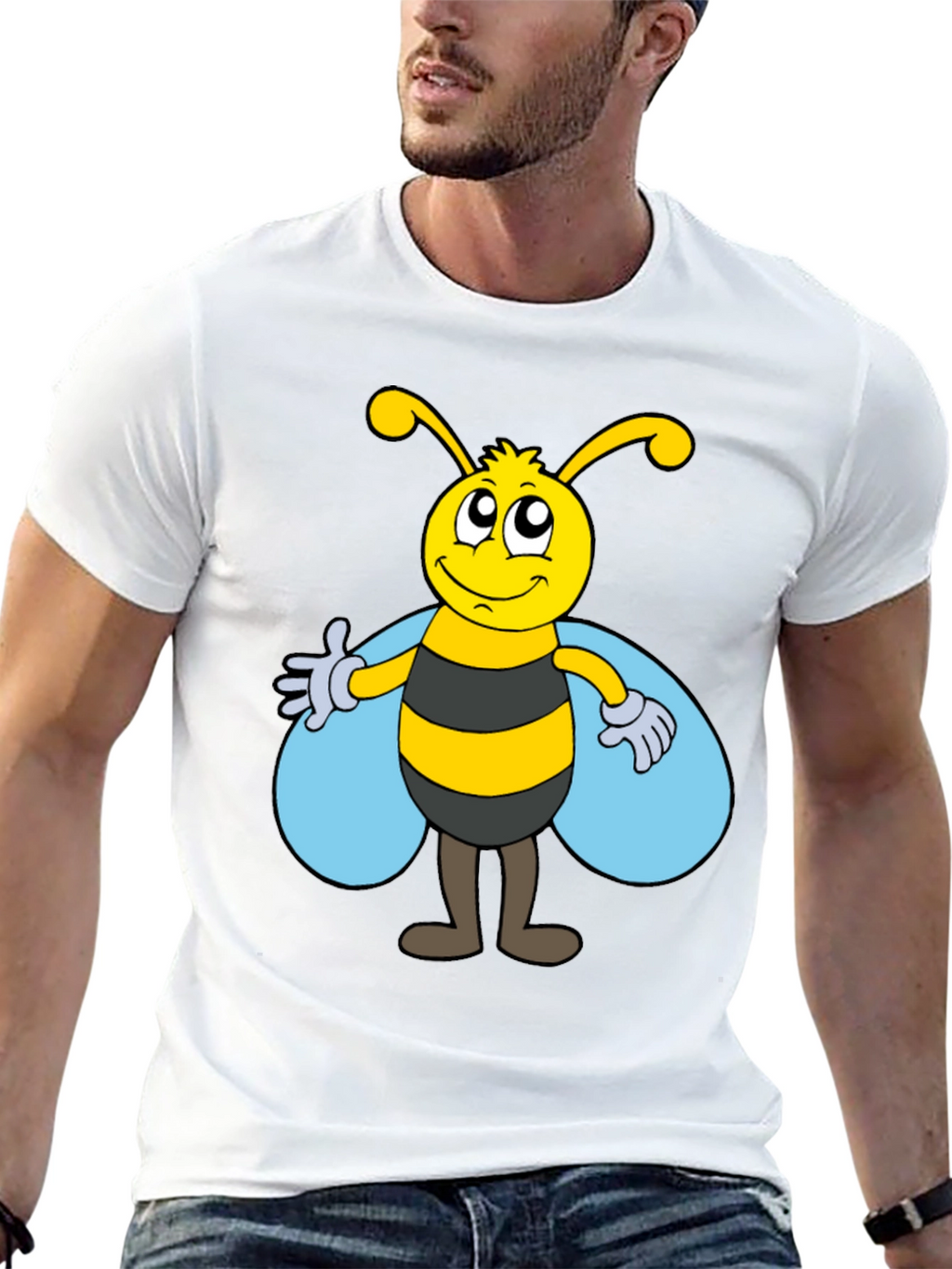 Cartoon Bee Graphic Tee - Unisex Black T-Shirt