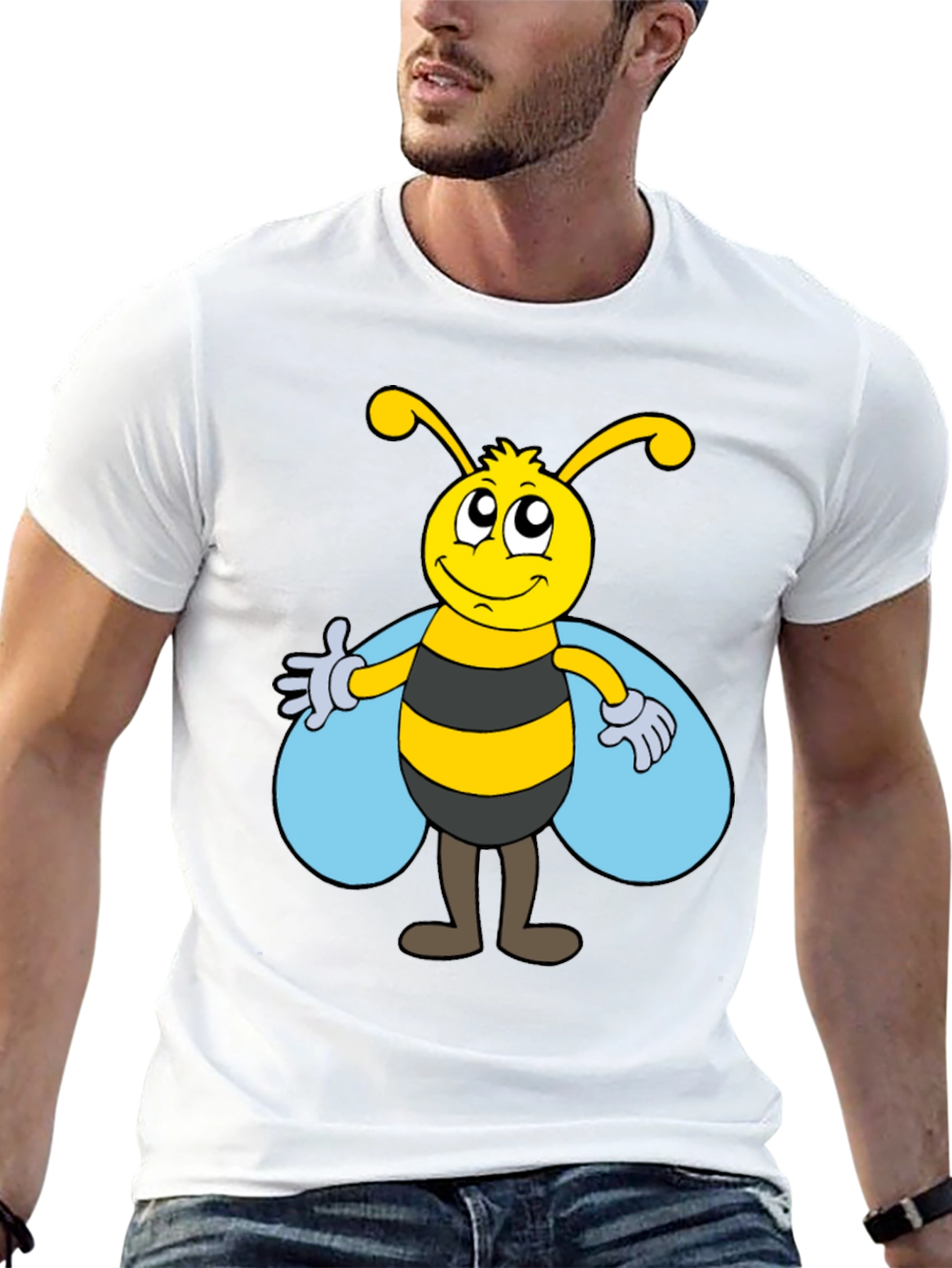 Cartoon Bee Graphic Tee - Unisex Black T-Shirt