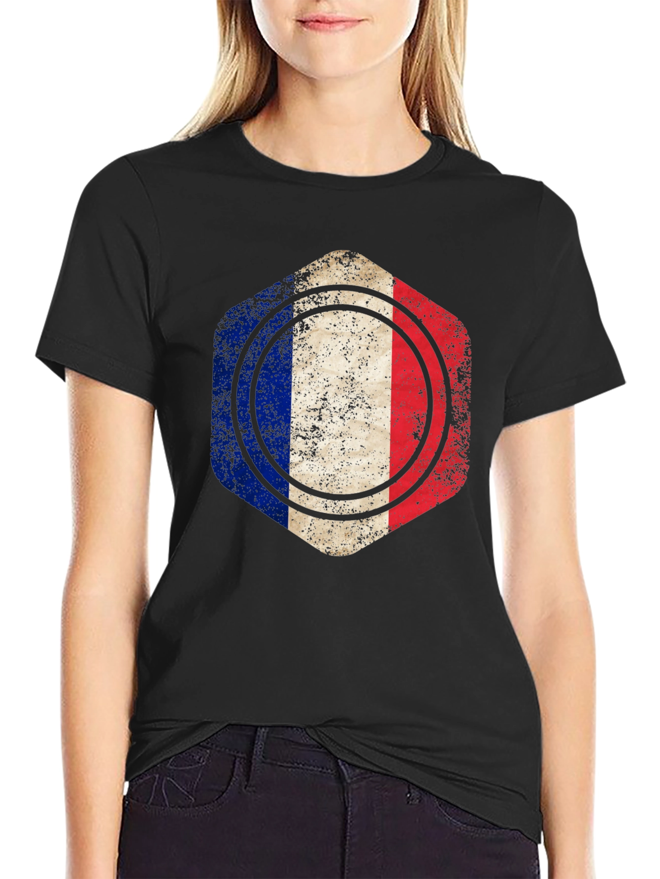 France Flag Hexagon T-Shirt - Black