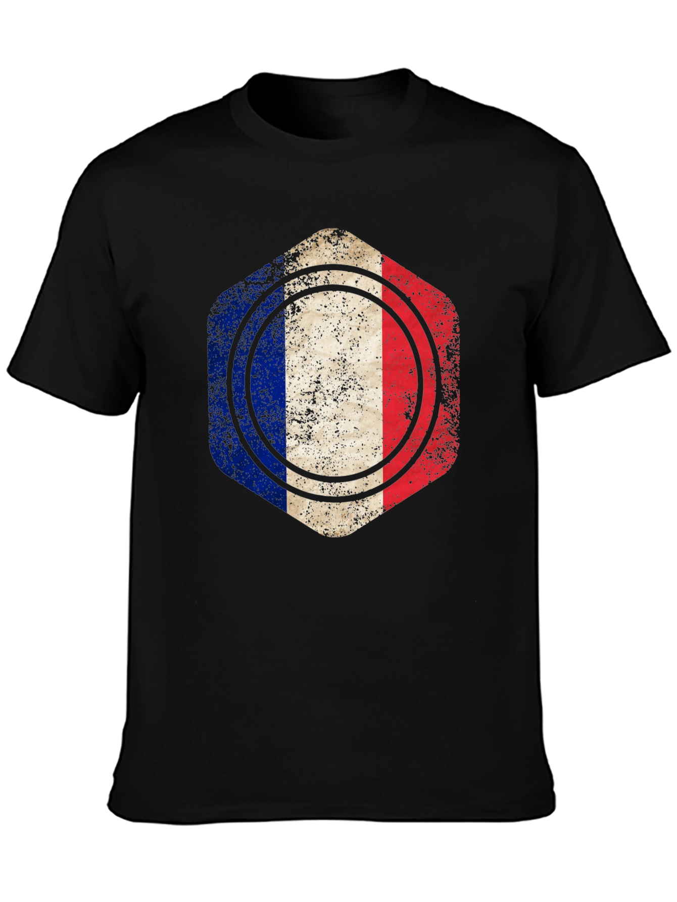 France Flag Hexagon T-Shirt - Black