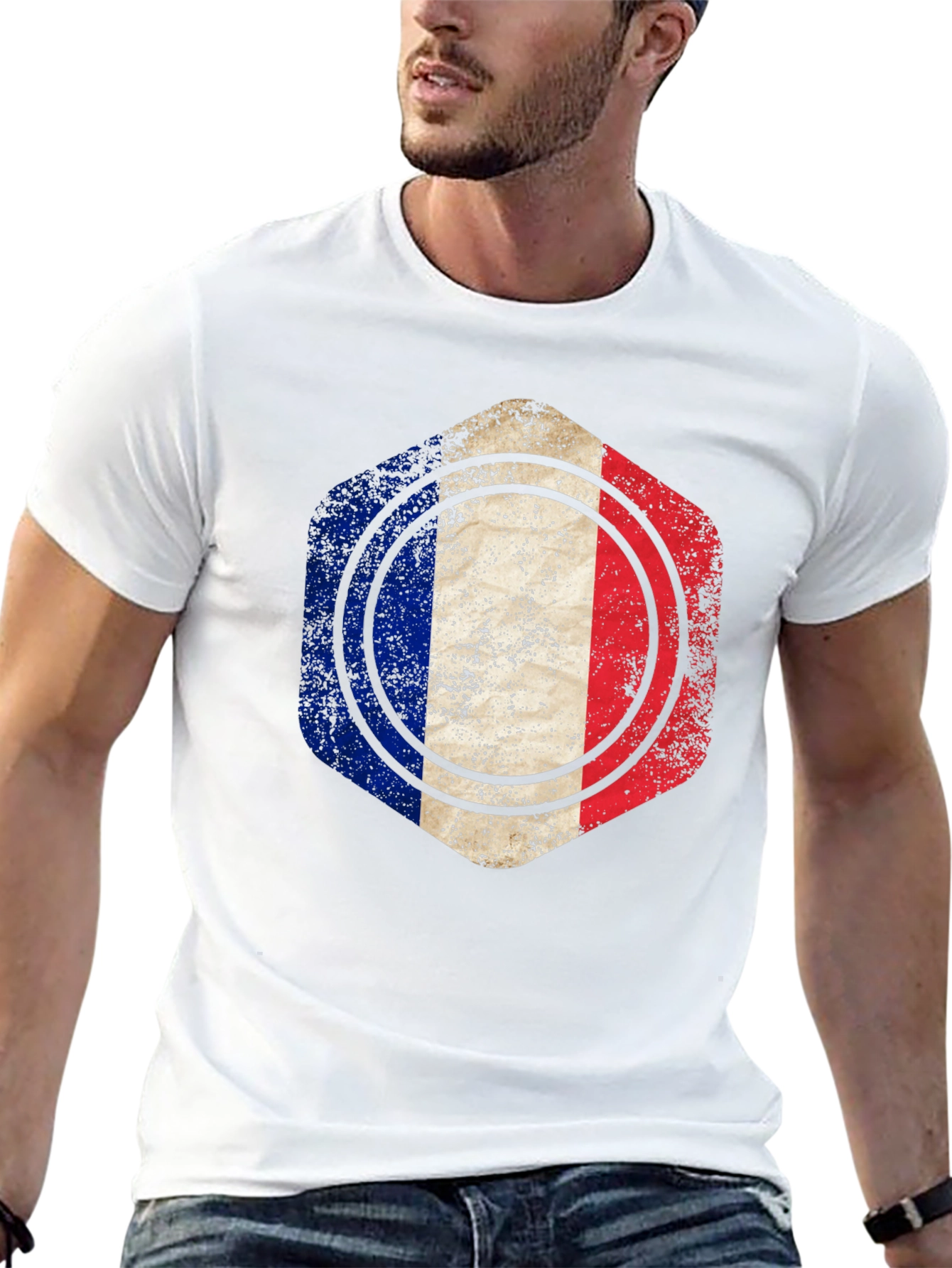 France Flag Hexagon T-Shirt - Black