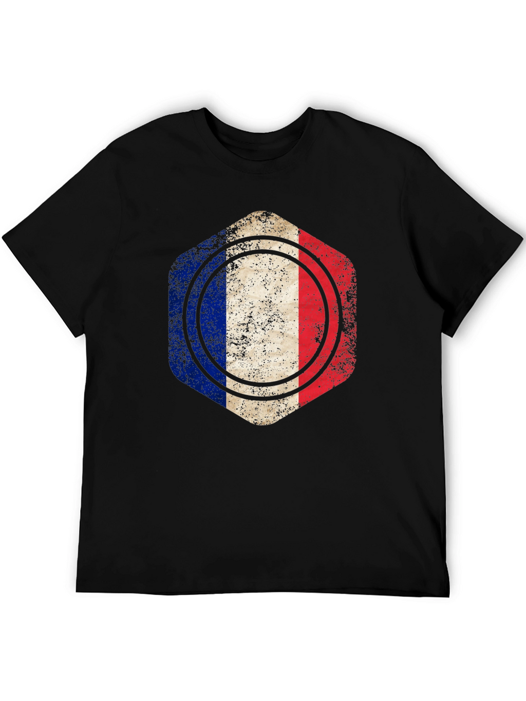 France Flag Hexagon T-Shirt - Black