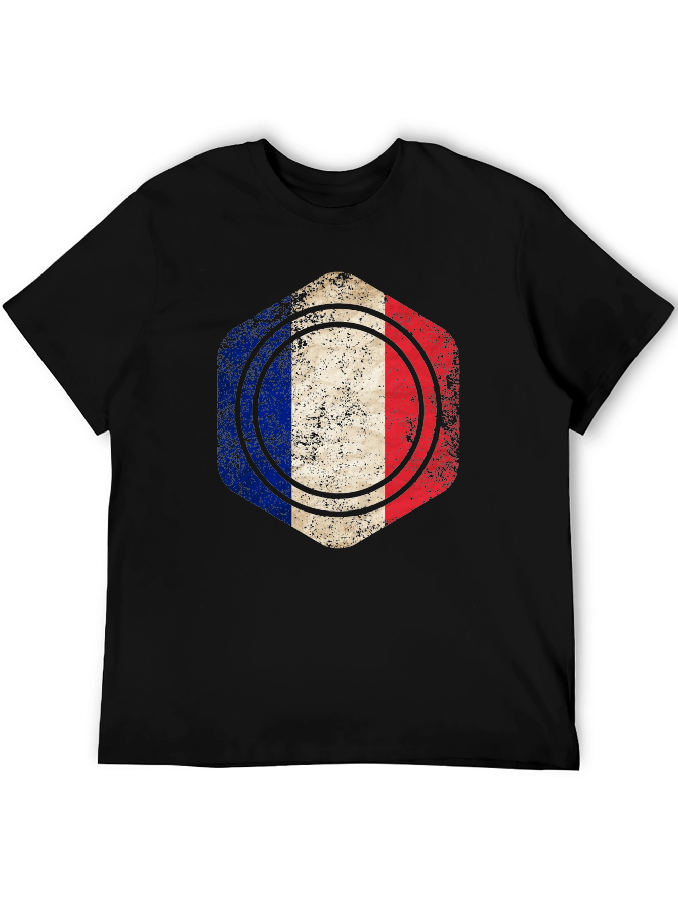 France Flag Hexagon T-Shirt - Black