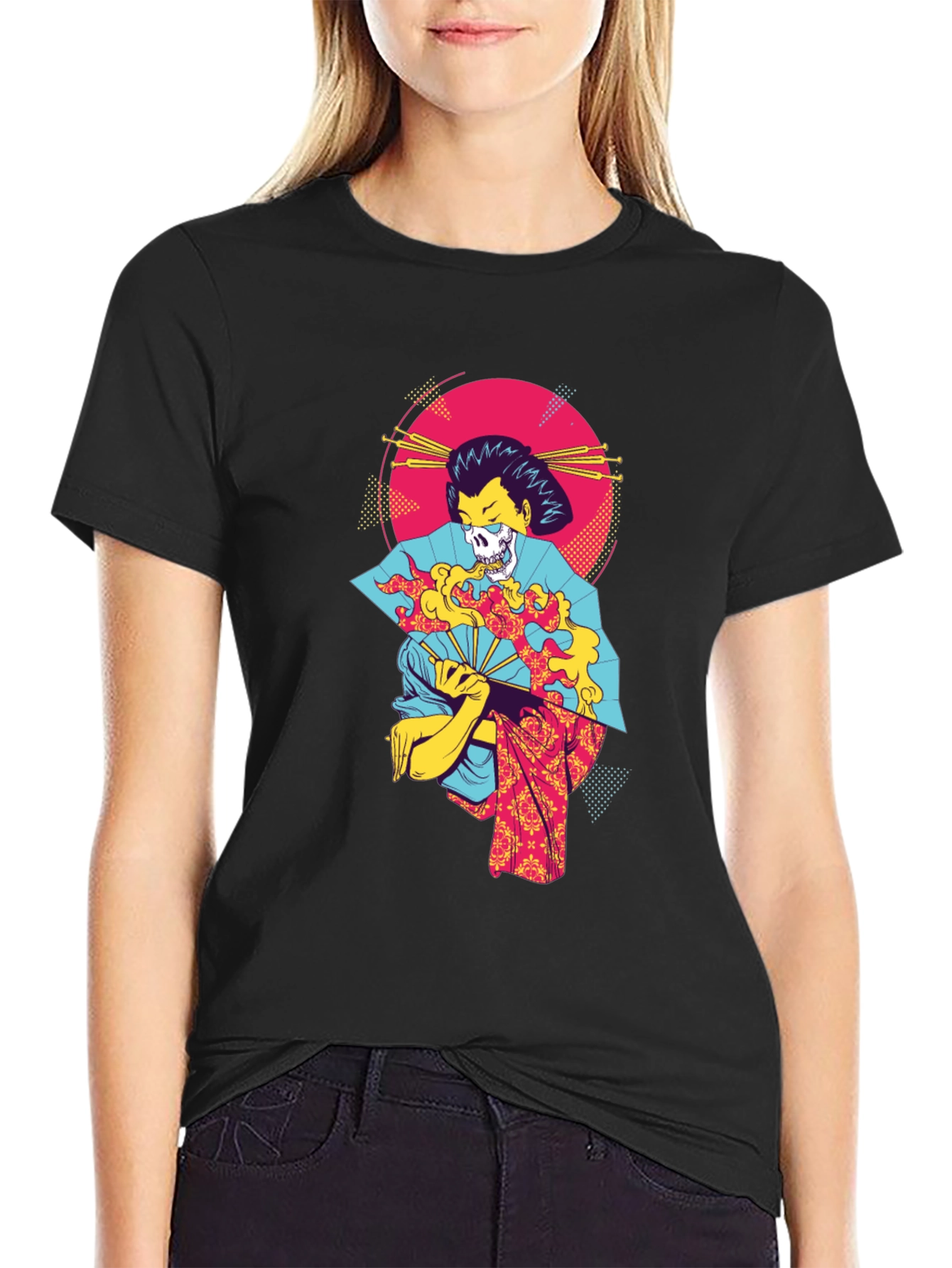 Geisha Skull Graphic Tee - Unique & Edgy Design
