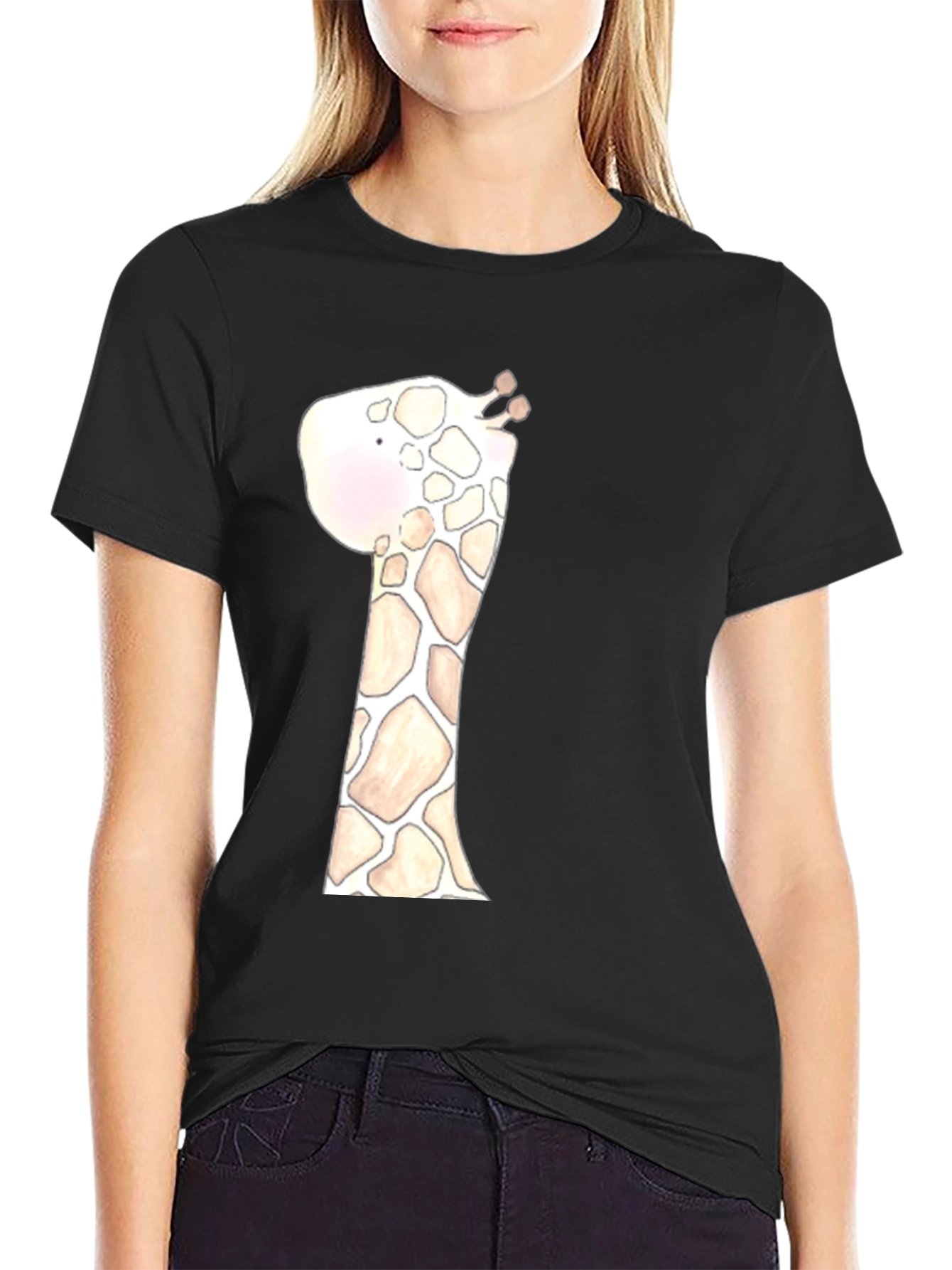 Giraffe Graphic Tee - Black Cotton Casual Shirt