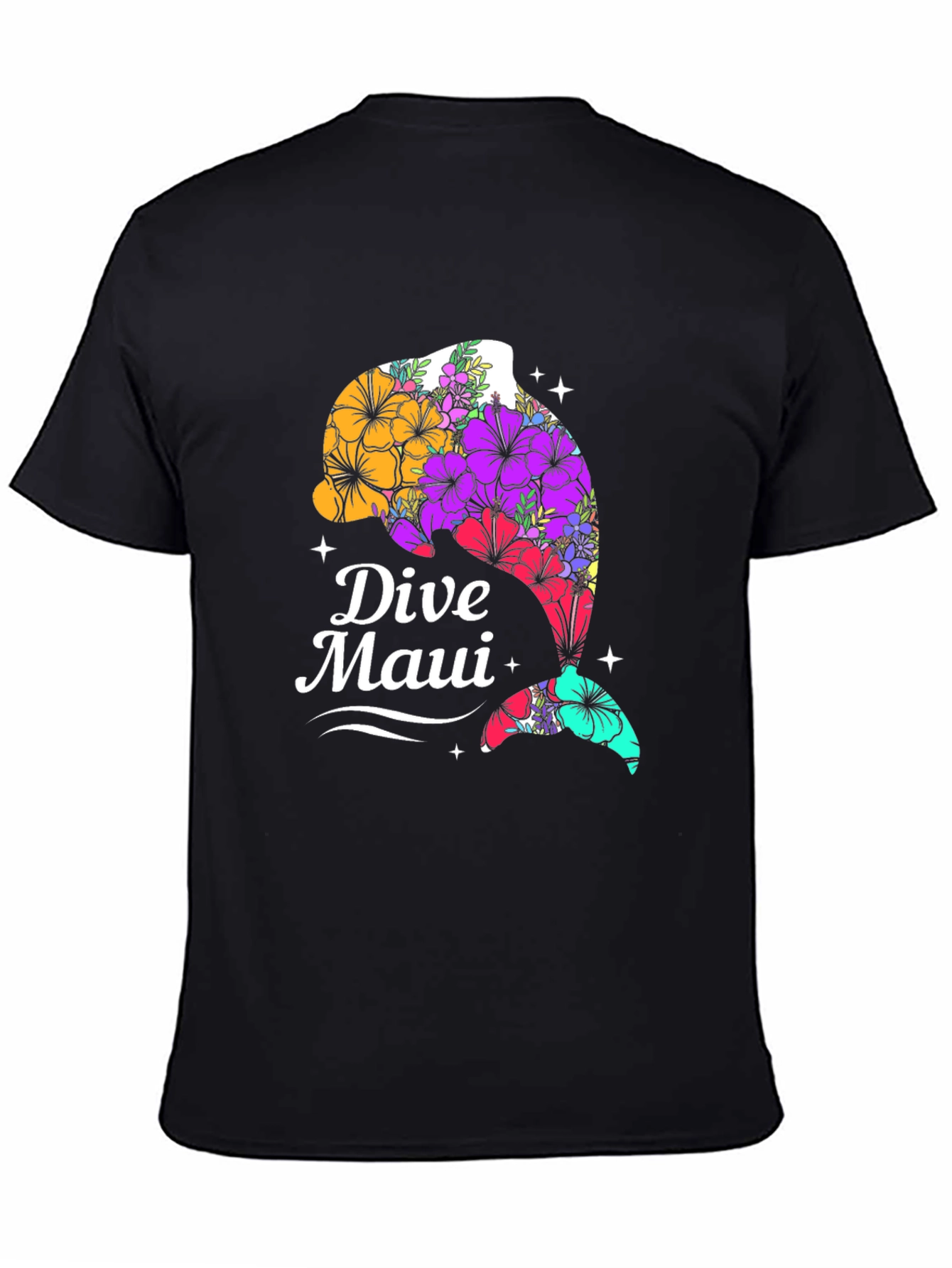 Dive Maui Floral Dolphin Graphic Tee - Black Cotton