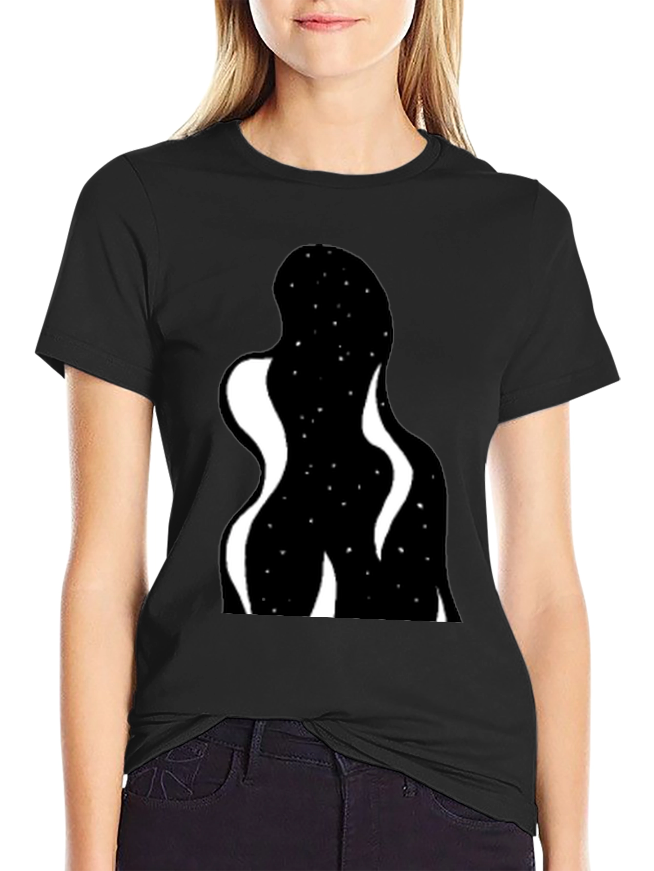 Abstract Galaxy Graphic Black Tee - Modern Style