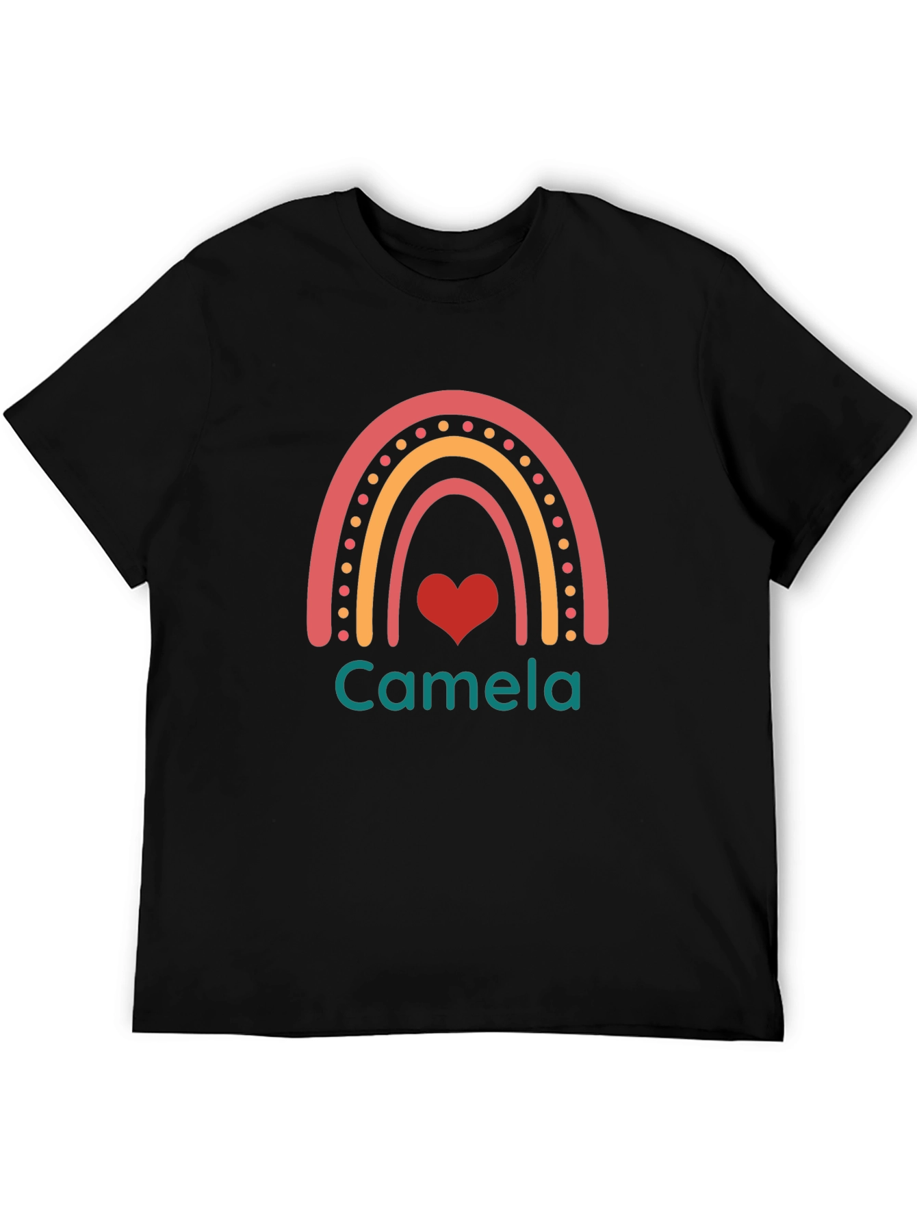 Camela Rainbow Heart Black T-Shirt
