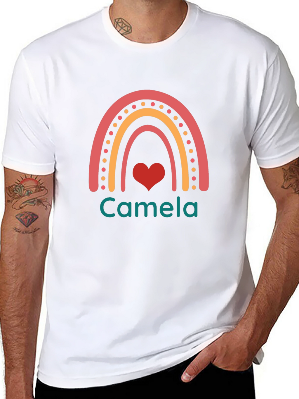 Camela Rainbow Heart Black T-Shirt