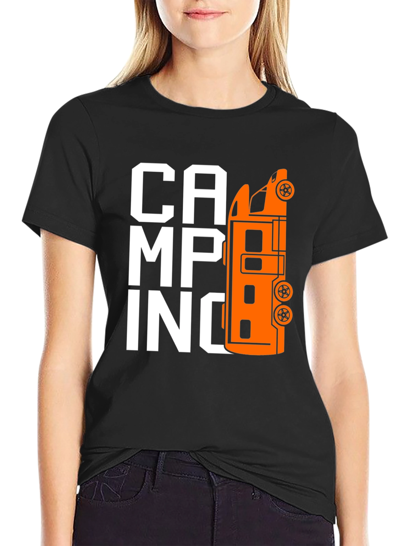 Camping Van Graphic Tee - Black Cotton T-Shirt