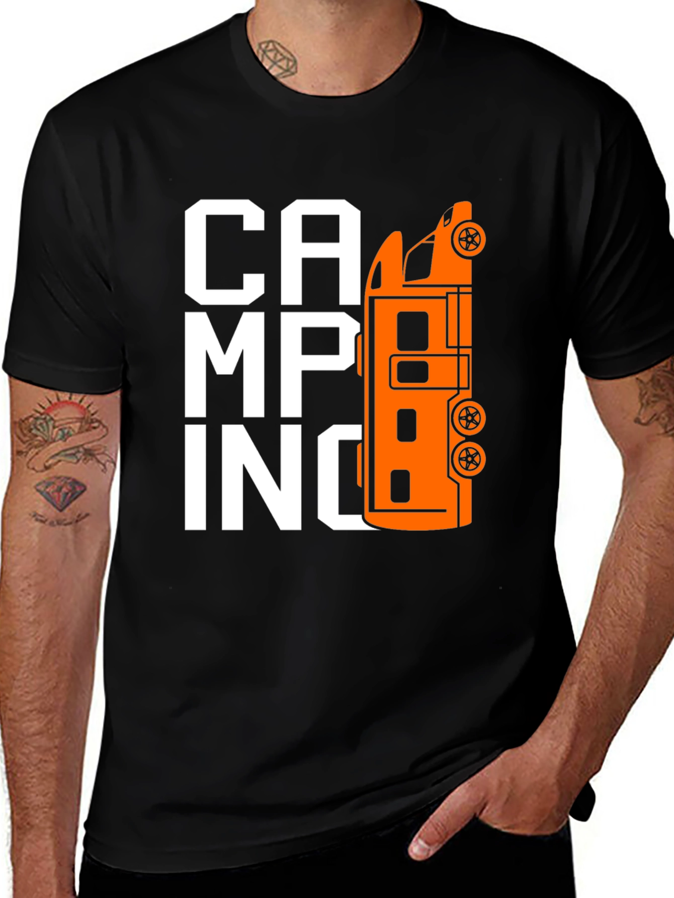 Camping Van Graphic Tee - Black Cotton T-Shirt