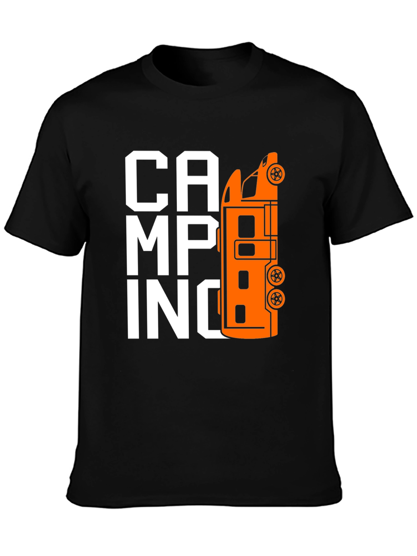 Camping Van Graphic Tee - Black Cotton T-Shirt