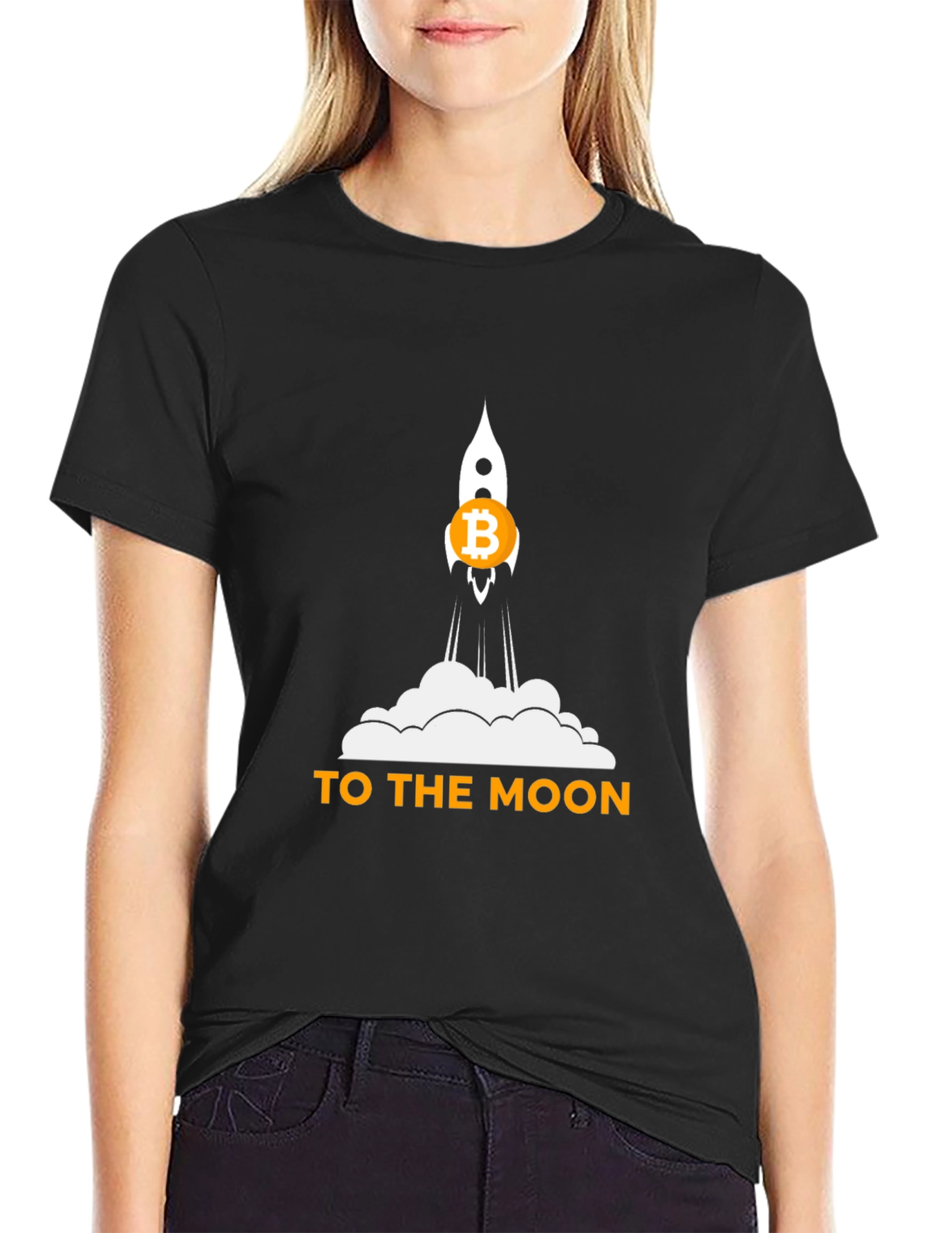 Bitcoin Rocket to the Moon Black T-Shirt