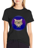 Hipster Cat T-Shirt - Galaxy Background Design