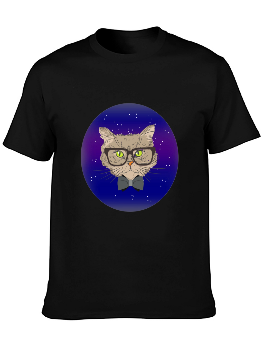 Hipster Cat T-Shirt - Galaxy Background Design