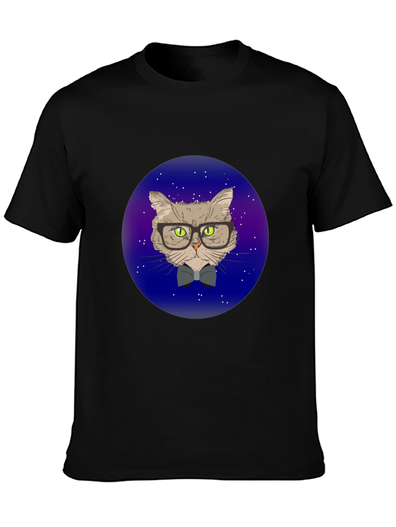 Hipster Cat T-Shirt - Galaxy Background Design