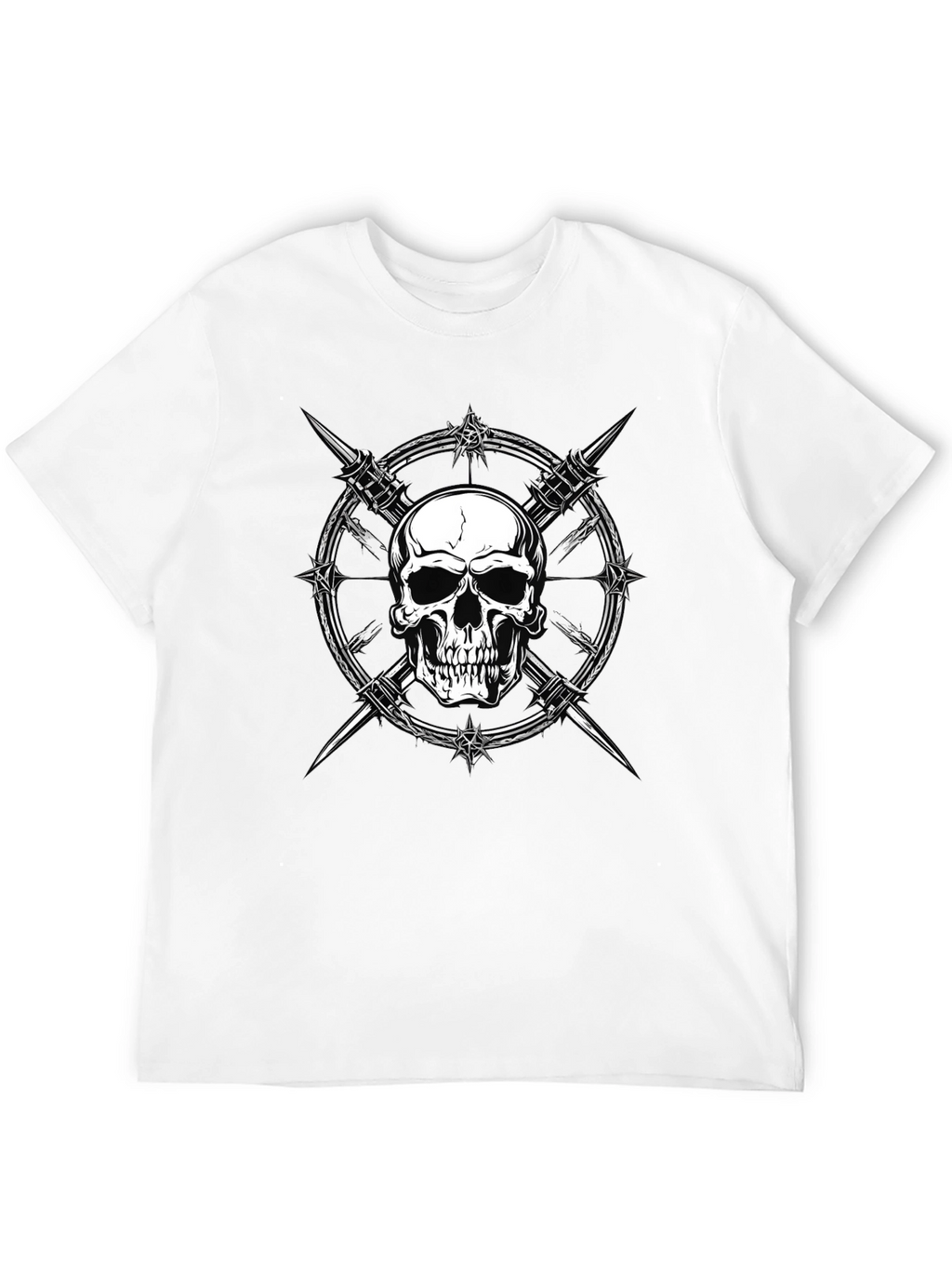 Skull & Barbed Wire Graphic Print Black T-Shirt