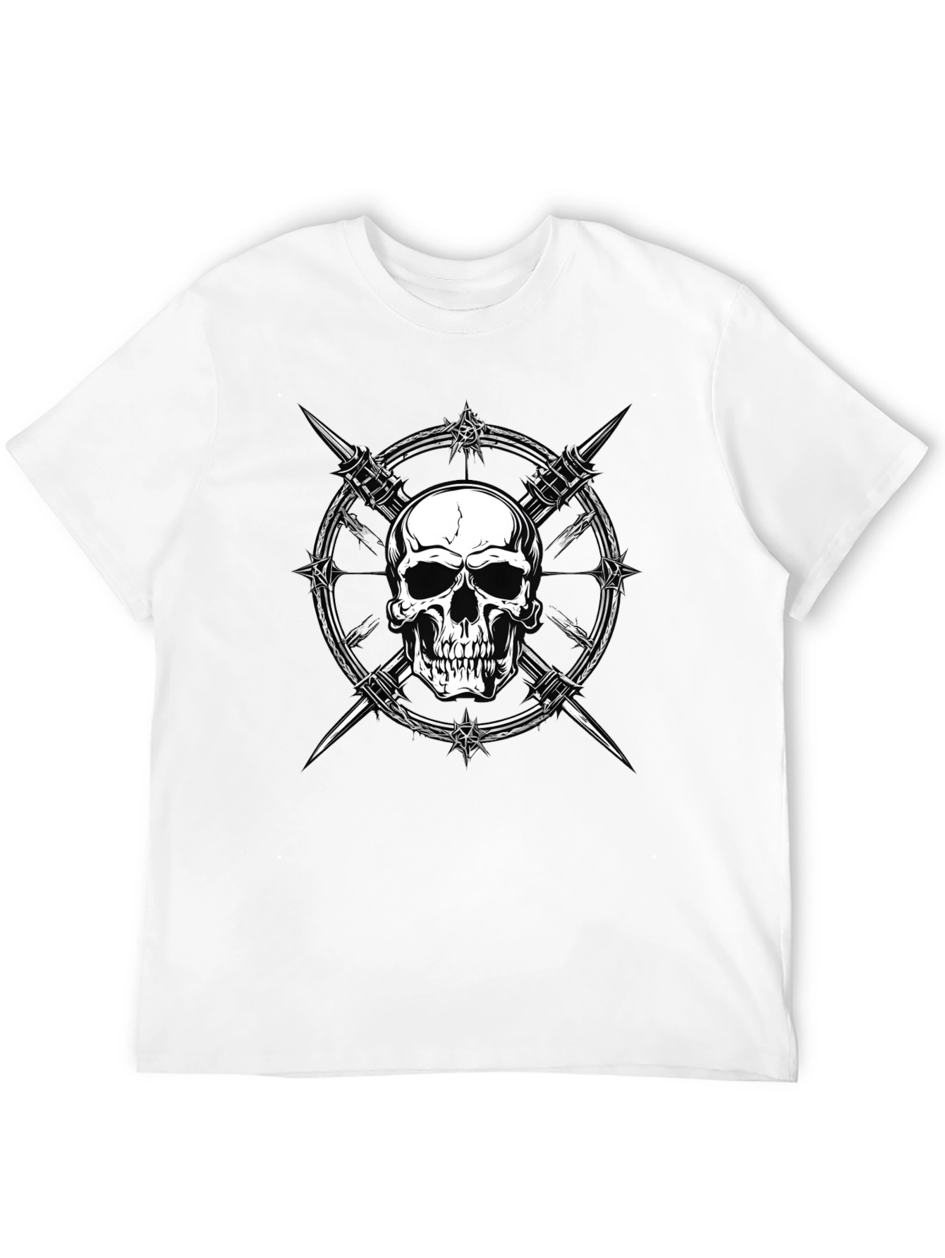 Skull & Barbed Wire Graphic Print Black T-Shirt