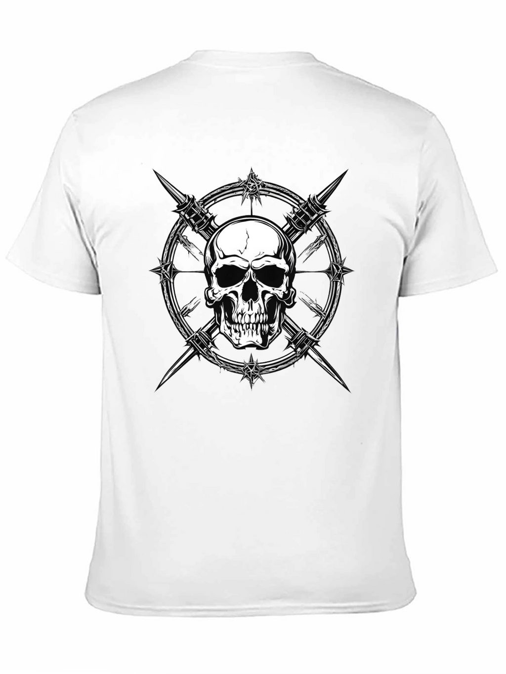 Skull & Barbed Wire Graphic Print Black T-Shirt