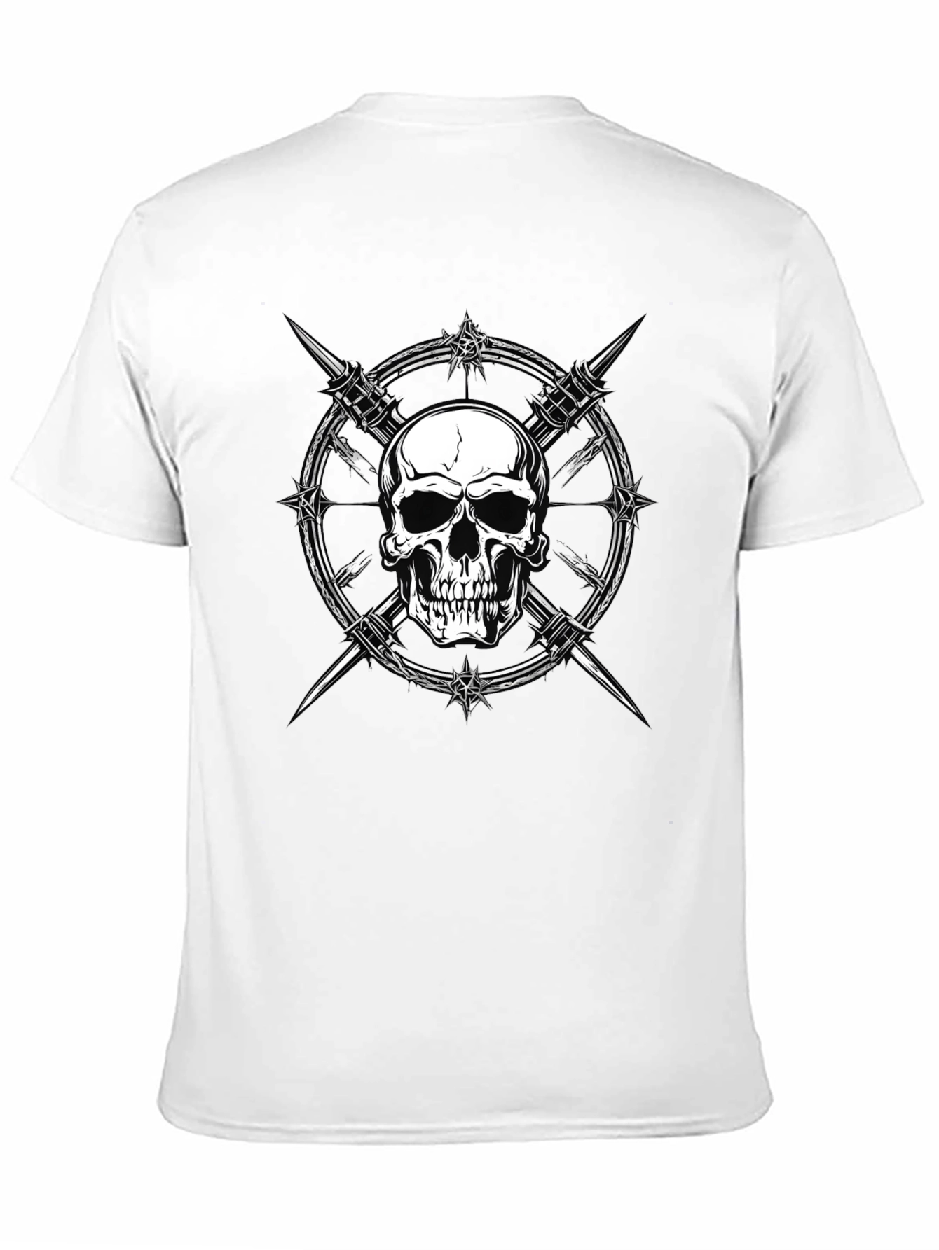 Skull & Barbed Wire Graphic Print Black T-Shirt